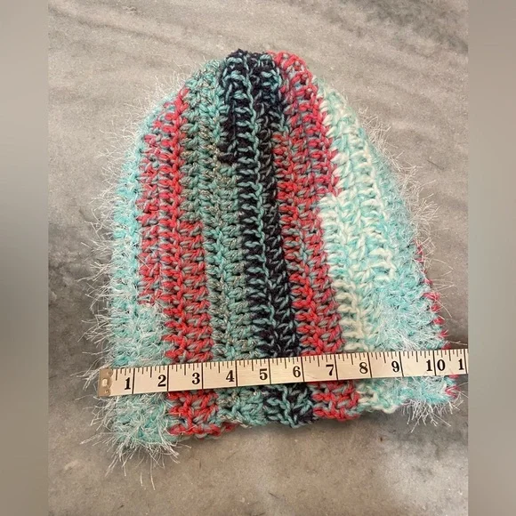 Handmade Crochet Chunky Ribbed Upcycled Multi Fiber Scrappy Yarn Beanie Hat - Picture 7 of 7
